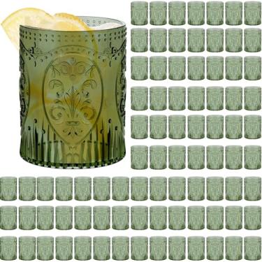 Imagem de Qinyoung 100 copos de plástico vintage 241 g sem haste retrô em relevo copos reutilizáveis à prova de estilhaçamento copos reutilizáveis para chá de bebê, recepção de casamento, festa de grande evento