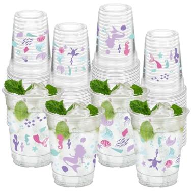 Imagem de HYMENEX 50 peças de copos de sereia, copos de festa de sereia de 340 g para chá de bebê, oceano, verão, lembrancinhas de festa de aniversário, suprimentos de decoração
