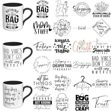 Imagem de Elewins Adesivos UV DTF - 24 folhas com citações UV DTF Cup Wrap para canecas de vidro café, decalques DIY para copos, esfregar à prova d'água em transferências para artesanato (citação preta)