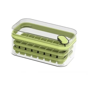 Imagem de Forma de Gelo 1 2 forma Reutilizável Bebida Drink Sucos Água Frutas Bandeja Casa Cozinha Resistente formas de gelo em silicone com tampa Design Resistente e Prático(VERDE,2 FORMAS)