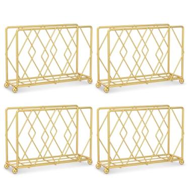 Imagem de KHZSPP 4 peças de porta-guardanapos de metal para mesa, dispensador de papel de seda independente moderno de ferro dourado para cozinha de jantar, bar de piquenique de coquetel cozinha e decoração de