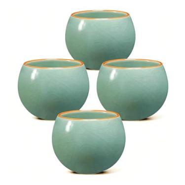 Imagem de HOHCNA Conjunto de 4 xícaras de chá japonesas Tenmoku, xícara de chá de cerâmica Jianzhan com estampa de rachaduras de gelo, Yunomi Chawan em forma de ovo de 118 ml para cerimônia de chá, matcha, chá