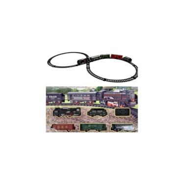 Imagem de Trem Infantil com Trilhos e Vagões, Plástico, 13x4x4cm, 5 Vagões, Luz LED, Funciona com Pilhas AA, para Crianças Acima de 3 Anos