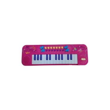 Imagem de Teclado Musical Infantil com Microfone, 25 Teclas, Rosa, Plástico ABS, 36,5x12x3,5cm, 4 Ritmos e Função Gravação, para Crianças Acima de 3 Anos, Alimentação 3 Pilhas AA
