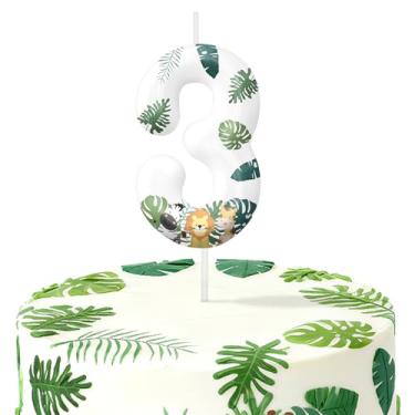 Imagem de Velas de aniversário de animais selvagens para bolo, velas número 3, decorações de aniversário, suprimentos de festa, topo de bolo safári na selva para decorações de festa temática para meninos e