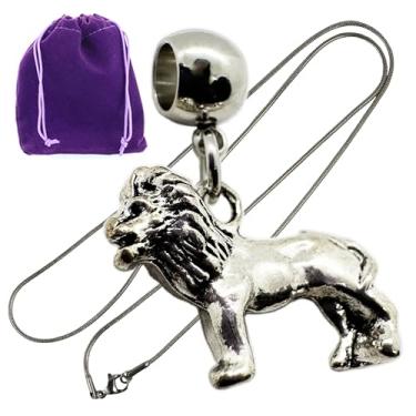 Imagem de Colar de leão masculino - Corrente de cobra de aço inoxidável com pingente de leão de liga metálica - Colar de leão elegante para homens e mulheres - Pingente de leão durável e elegante para homens -