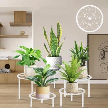 Imagem de mekpiwu Conjunto de 5 peças de suportes de flores em vasos de plantas de metal, estantes de vasos de flores resistentes de diferentes tamanhos, suportes de flores de ferro, adequados para decoração de