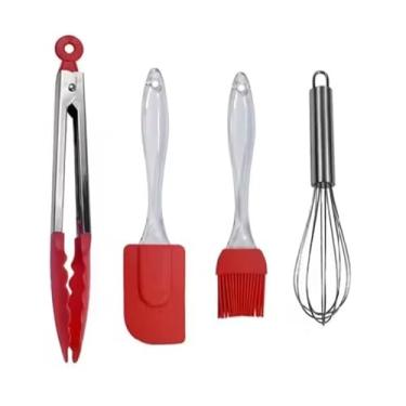 Imagem de Kit Culinário com 4 Peças, Conjunto de Utensílios de Cozinha, Espátula, Pincel, Pegador e Batedor de Ovos