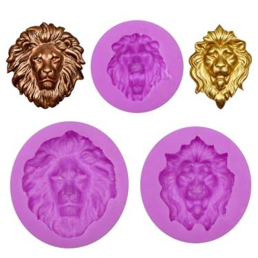 Imagem de Molde de silicone cabeça de leão, moldes de fondant de animais da selva, kit de decoração de bolo de 3 peças, moldes para fazer doces de chocolate para topo de cupcake artesanato de argila de polímero