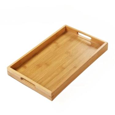 Imagem de Bandeja Retangular Bambu Kit com 2 40x28/38x24/33x22cm Alça Reta para Servir Café Chá Petisqueira (01 Alça Reta 40x28cm)