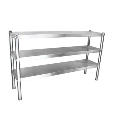 Imagem de Prateleiras duplas de aço inoxidável para cozinha, prateleiras de metal, prateleiras de armazenamento para preparação e mesa de trabalho (80 x 28 cm/31,4 x 11 pol, 3T)