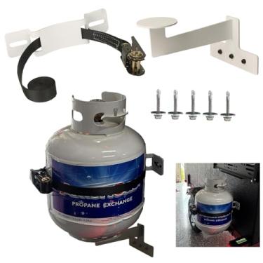 Imagem de 2 peças de suporte de tanque de propano, suporte de tanque de oxigênio, suporte de cilindro de gás nitrogênio, com alça catraca de 2 metros e parafusos adequados para suporte de tanque de propano para