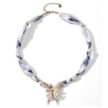 Imagem de Mixcbe Colar bandana feminino, colar dourado com pingente delicado com coração, cruz, pingentes de sol, cadeado mosquetão - Boho Beach Vintage Scarf Colares, normal, Seda, Sem Pedra Preciosa