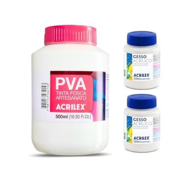 Imagem de Kit Tinta PVA Fosca Acrilex Branco 519 500ml + Base Acrílica Branco 500ml para Artesanato, MDF, Tela, Madeira e Cerâmica com Alta Cobertura e Secagem Rápida