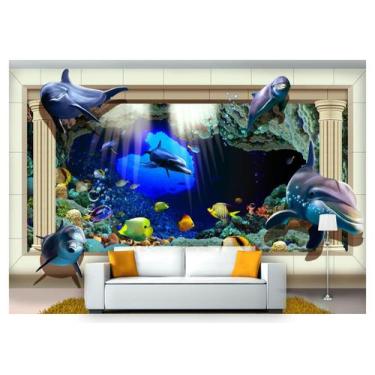 Imagem de Papel De Parede Animais Golfinho Peixes 3D 6M² Anm268 - Você Decora
