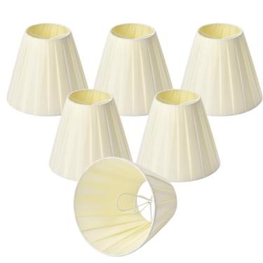 Imagem de Conjunto de 6 persianas de candelabro com encaixe, bege, plissado, pequeno, império, para candelabros E12, capas de luz para lustres, arandelas de parede, luminárias de mesa