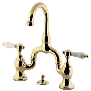 Imagem de Kingston Brass Torneira de banheiro Bel-Air Bridge KS7992BPL de pop-up, latão polido