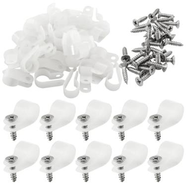 Imagem de Bivethoi Grampo de cabo tipo R, 120 peças, grampo de fio, parafuso branco de 1,27 cm, grampos de montagem de parafuso de nylon, grampo de conduíte de fio para gerenciamento de fios