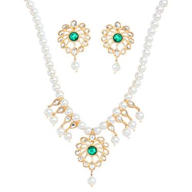 Imagem de Touchstone Conjunto de colares longos de designer de casamento colorido esmaltado indiano Bollywood tradicional Royal Mughal Kundan Polki Meenakari em tom dourado e prateado para mulheres., liga,