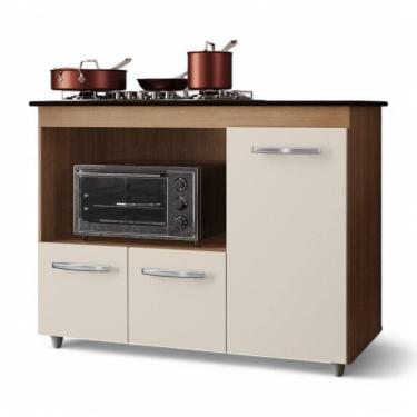 Imagem de Balcão Para Cooktop Anna 114cm 03 Portas Com Tampo Recortado Savana Off White - Abmaza