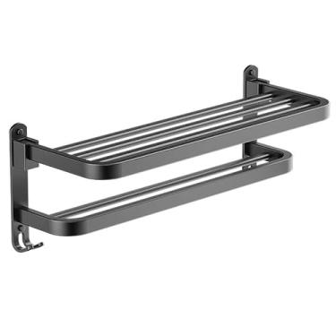 Imagem de Porta Toalha 60cm Suporte Toalheiro Banheiro Duplo Aço Inox Premium Retratil 90° porta toalha banheiro Toalheiro de Parede Ajustável e Economizador de Espaço(Toalheiro - Cinza)