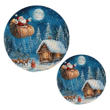Imagem de Blueangle 2 peças de suporte de panela de trivet de Papai Noel voador - conjunto de pegadores de panela de tecido redondo - almofadas quentes trançadas de algodão - porta-copos - tapetes de mesa para