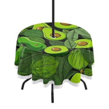 Imagem de ATTX Toalha de mesa redonda pequena com fatias de abacate ao ar livre – 152 cm, impermeável, à prova de derramamento, uso interno/externo, com orifício para guarda-chuva com zíper para acampamento