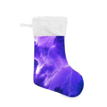 Imagem de GakkiGii Meia de Natal grande com céu relâmpago, decoração de Natal suspensa para parede de árvore de lareira, 45 x 31 cm
