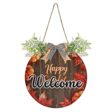 Imagem de SEHANY Guirlandas de outono para decoração de porta da frente, letreiro de boas-vindas de abóboras de madeira rústica para pendurar no dia de Ação de Graças para decoração de festas ao ar livre