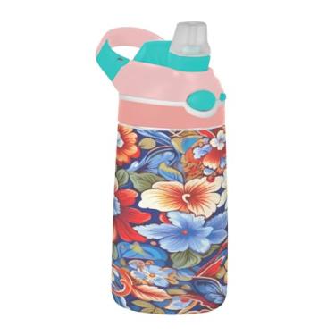 Imagem de ATTX Garrafa de água de cerâmica mexicana de 473 ml – Garrafa de água reutilizável Tritan para esportes e viagens com canudo e tampa de bico pop-up #415