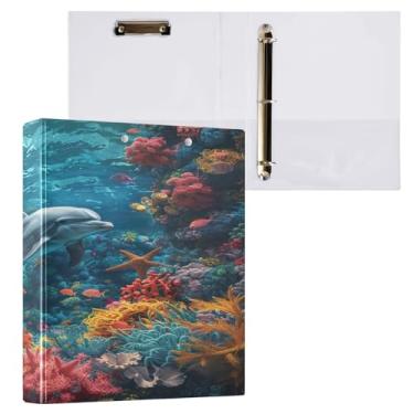 Imagem de Blueangle Fichário colorido de 3 anéis de recifes de corais com prancheta e 2 bolsos - Organizador de documentos decorativos de 3 cm para escritório, suprimentos para reuniões (375)