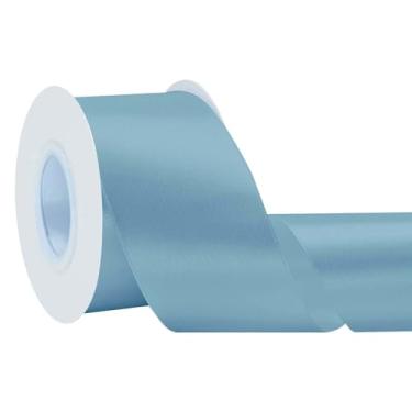 Imagem de Simplegoal Fita de cetim azul claro dupla face 5,8 cm x 63 m de poliéster. Fitas azuis para embrulho de presente, fita de tecido para artesanato, buquê de flores, costura, artes, decoração de festa de