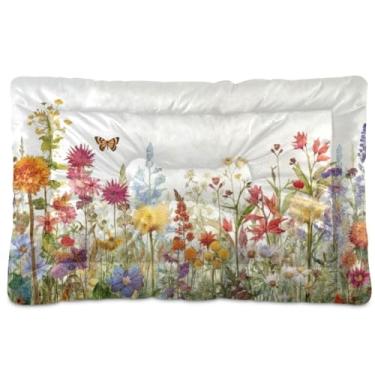 Imagem de SEHANY Cama de jardim de flores silvestres para cães e gatos com fundo antiderrapante, caixa de canil, colchão macio para animais de estimação, lavável para cães pequenos, médios e grandes, gatos, 45