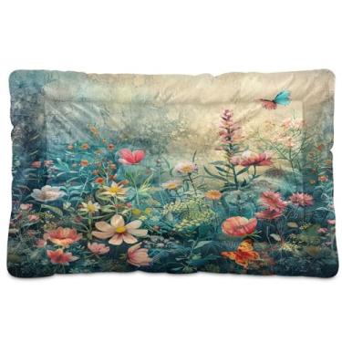 Imagem de SEHANY Cama de jardim para cães com flores vibrantes, cama de gato com fundo antiderrapante, cama de canil, colchão macio para animais de estimação, lavável para cães pequenos, médios e grandes, gatos
