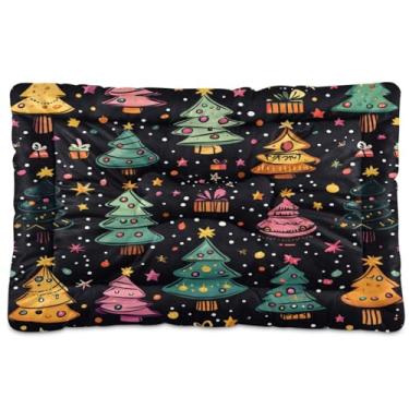 Imagem de Blueangle Cama de cachorro ultra macia e calmante com árvores de Natal para cães médios, cama retangular confortável para animais de estimação, 36 x 24 polegadas (387)