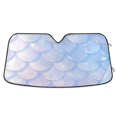Imagem de ATTX Para-brisa de carro com escamas de sereia 144.8 cm x 80.0 cm Escudo solar universal com proteção UV, persiana de janela frontal automática dobrável para caminhões Sedans SUVs #796