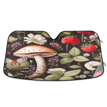 Imagem de ATTX Para-brisa de carro Mushroom Morango 139.7 cm x 70.1 cm Protetor solar universal com proteção UV, persiana de janela frontal automática dobrável para Sedans SUVs caminhões #600