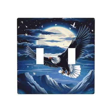 Imagem de Placa decorativa de parede com interruptor de luz dupla Valley Moon Eagle, 2 placas de interruptor e tampas de tomada 11,4 x 11,4 cm para quarto, banheiro, cozinha, decoração de casa