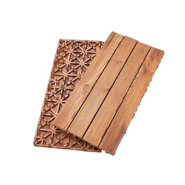 Imagem de Tilhos de deck de madeira, painéis de pátio com sistema de clique com piso de drenagem para jardim de varanda ao ar livre feito de madeira camphor pinho processo de carbonização de madeira fácil de