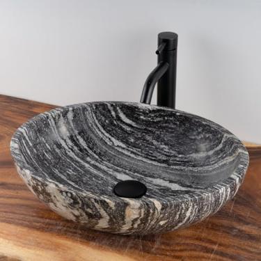 Imagem de MIDUSO Lavatório oval de pedra de rio 100% artesanal; pia de pedra real; pia de vaso exclusiva; acima do balcão; pias de vaso de banheiro; pia de tigela de pedra; Oval_RiverStone_084