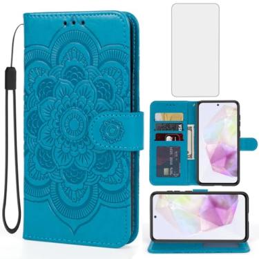 Imagem de Bohefo Capa para Galaxy A36 5G, capa carteira para Samsung A 36 com protetor de tela de vidro temperado, suporte para cartão de crédito de couro mandala para Samsung Galaxy A36 5G azul