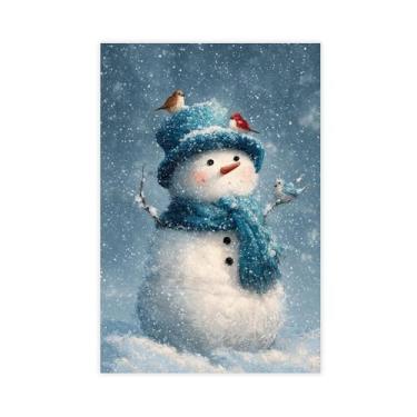 Imagem de UZWGG 1 peça de pôster com tema natalino sem moldura, boneco de neve, arte de parede, pintura fofa de boneco de neve para quarto, banheiro, decoração de parede de sala de estar e pendurar rolo de tela