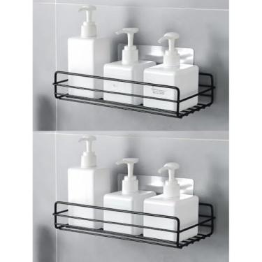 Imagem de Kit Suporte Organizador de Metal para Banheiro e Cozinha – Prateleira Porta Shampoo e Utensílios, Instalação Sem Furo, Aço Inoxidável, Adesivo Incluso(2)