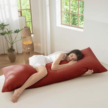 Imagem de MooMee Fronha de travesseiro corporal com zíper 100% algodão lavado linho texturizado respirável durável macio confortável (vermelho tijolo sólido queimado, 53 cm x 137 cm, 1 peça)