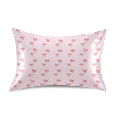 Imagem de SEHANY Capas de almofada de seda com laço rosa para cabelo e pele, capas de almofada de cetim respiráveis macias e refrescantes com fecho de envelope, tamanho king (50 x 76 cm)