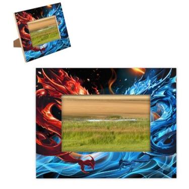 Imagem de hongjinglin Porta-retrato de 20,3 x 25,4 cm, dragão de madeira, vermelho, azul, molduras legais com tapete de parede e mesa, moldura para pendurar na parede para decoração de casa e amigos da família