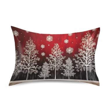 Imagem de Wassud Fronha de cetim para cabelo e pele floresta de inverno em papel de parede vermelho fronhas de seda lisa tamanho padrão capas de travesseiro respiráveis com fecho de envelope