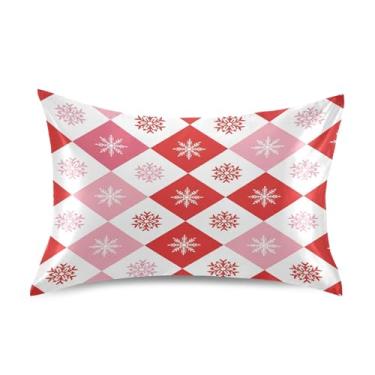 Imagem de Wassud Capa de almofada de cetim xadrez vermelho e branco flocos de neve para cabelo e pele fronhas de seda lisa tamanho queen fronhas respiráveis com fecho de envelope