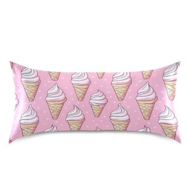 Imagem de xigua Fronha de cetim em cone de sorvete para cabelo e pele lavável na máquina almofada de cetim antiderrapante refrescante capa de cama king com fecho de envelope, 50,8 cm x 101,6 cm