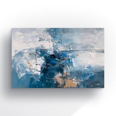 Imagem de Tela Abstrata Moderna em Tons de Azul e Dourado, Arte Decorativa em Pintura a Óleo, 60x40 cm, Estilo Contemporâneo para Decoração de Parede